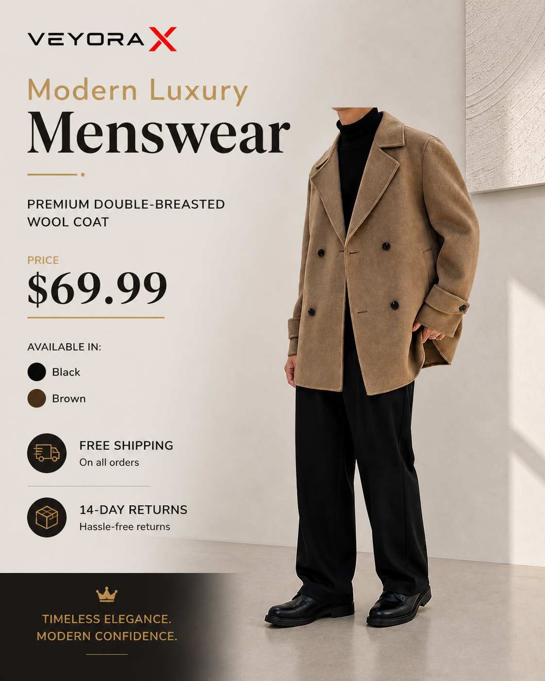 Non-cashmere Wool Trench Coat For Men