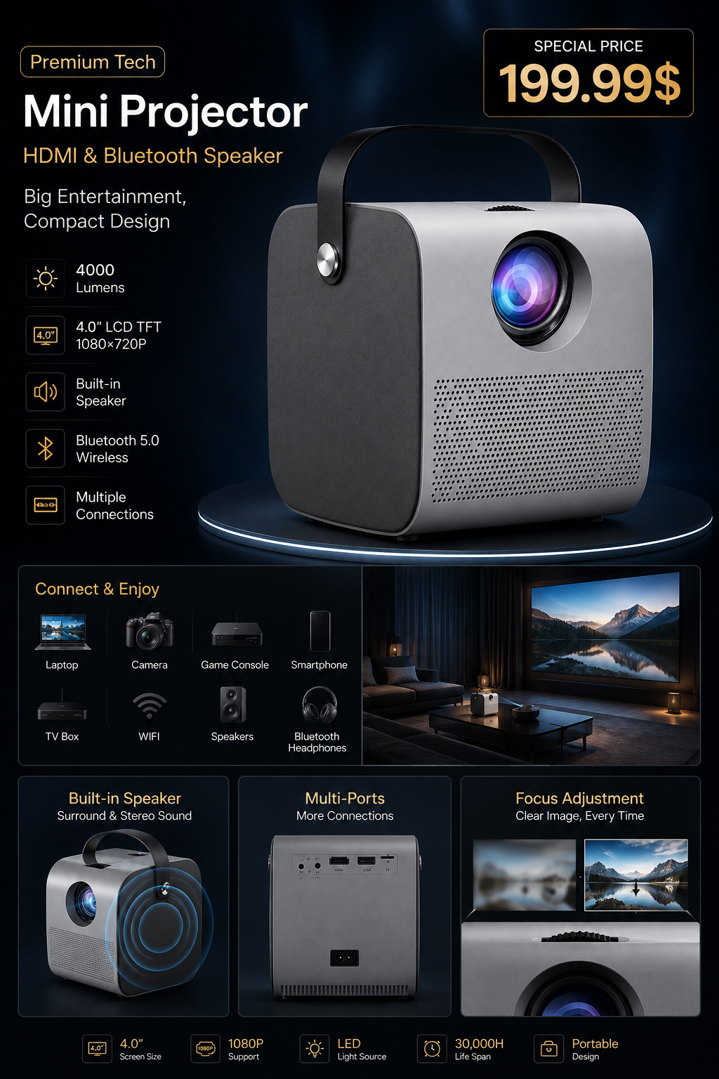1080P HD portable projector