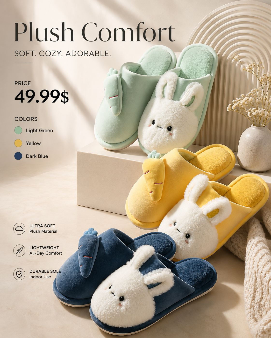 Women's Cozy Cartoon Carrot Rabbit Cotton Slippers