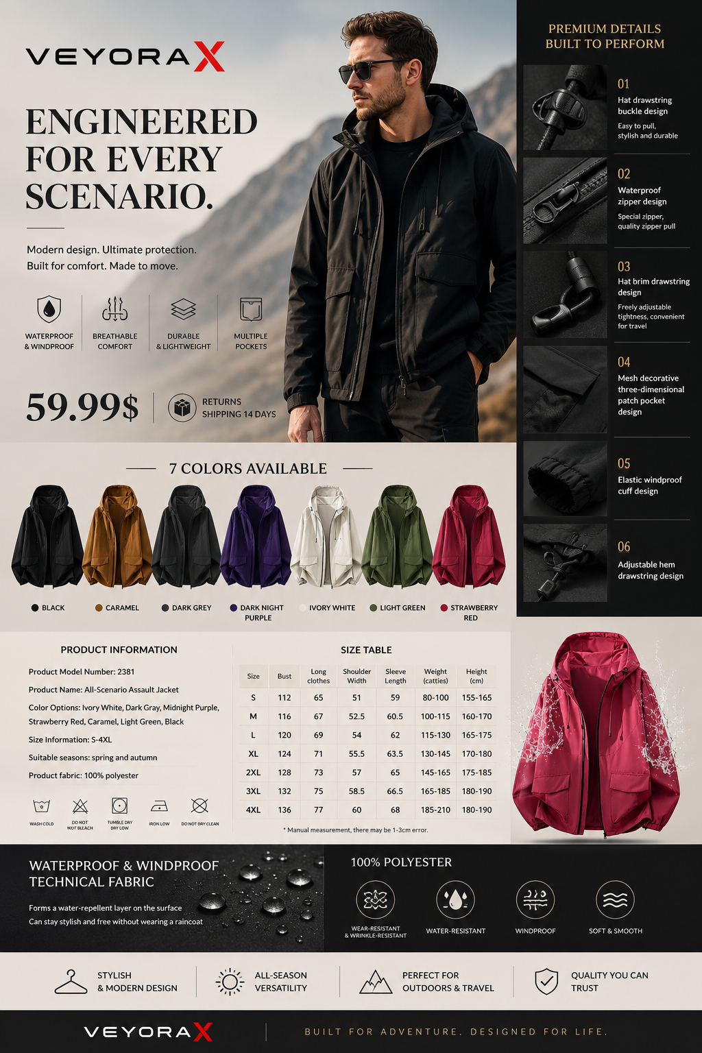 Spring And Autumn Unisex Jacket Mens Three Dimensional Line Design American Style