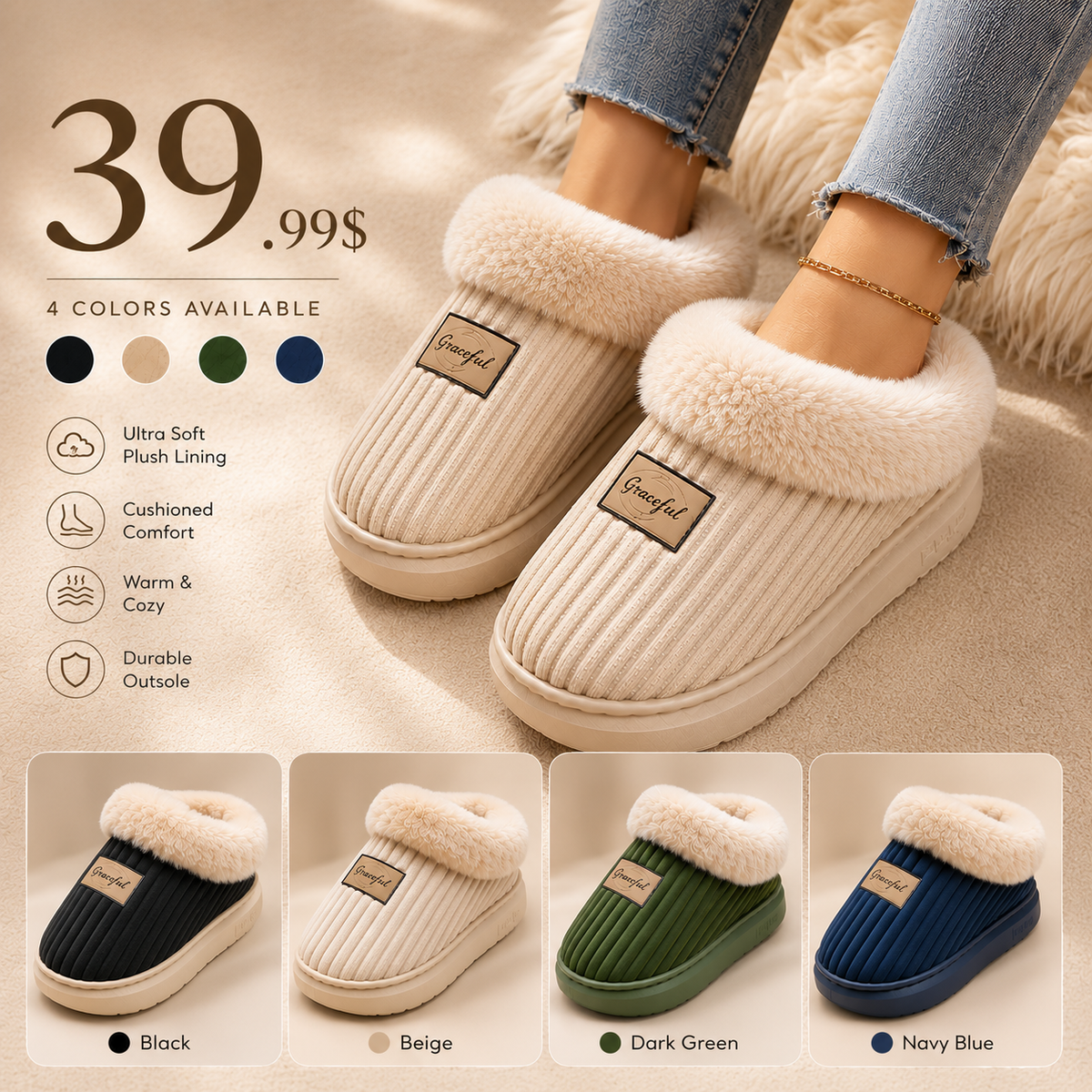 EVA Thick-soled Fluffy Slippers For Indoor Home Use