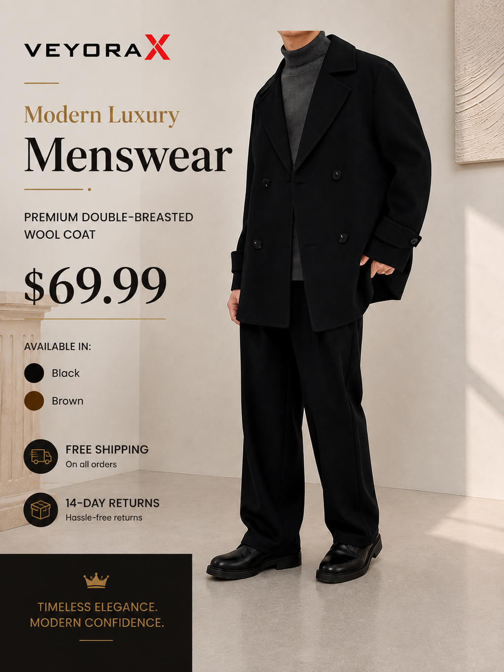 Non-cashmere Wool Trench Coat For Men