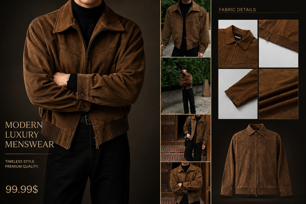 Men's Faux Suede Collared Jacket