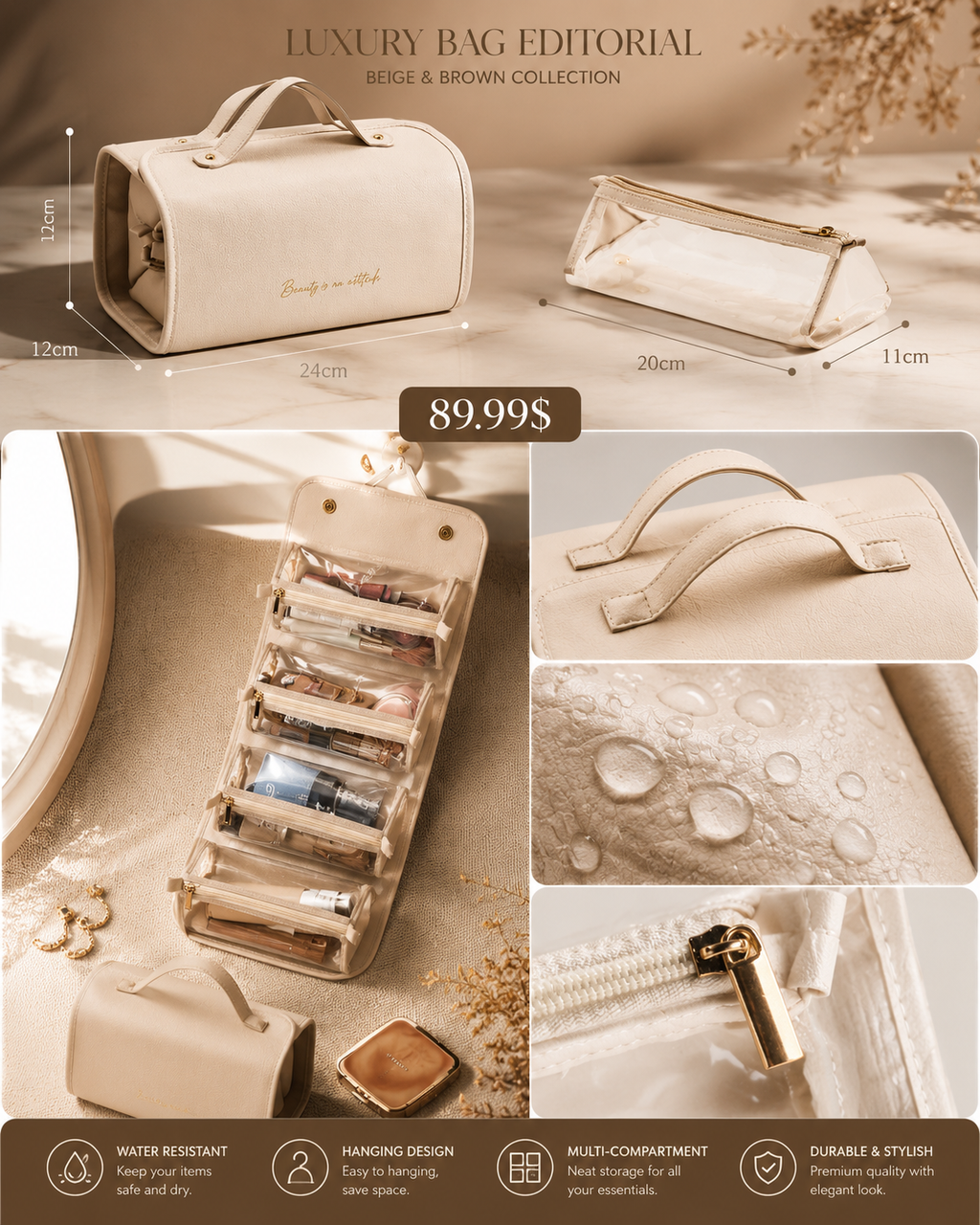 New Folding Cosmetic Bag Large Capacity Portable Handbag Waterproof Travel Storage Washing Bag For Women