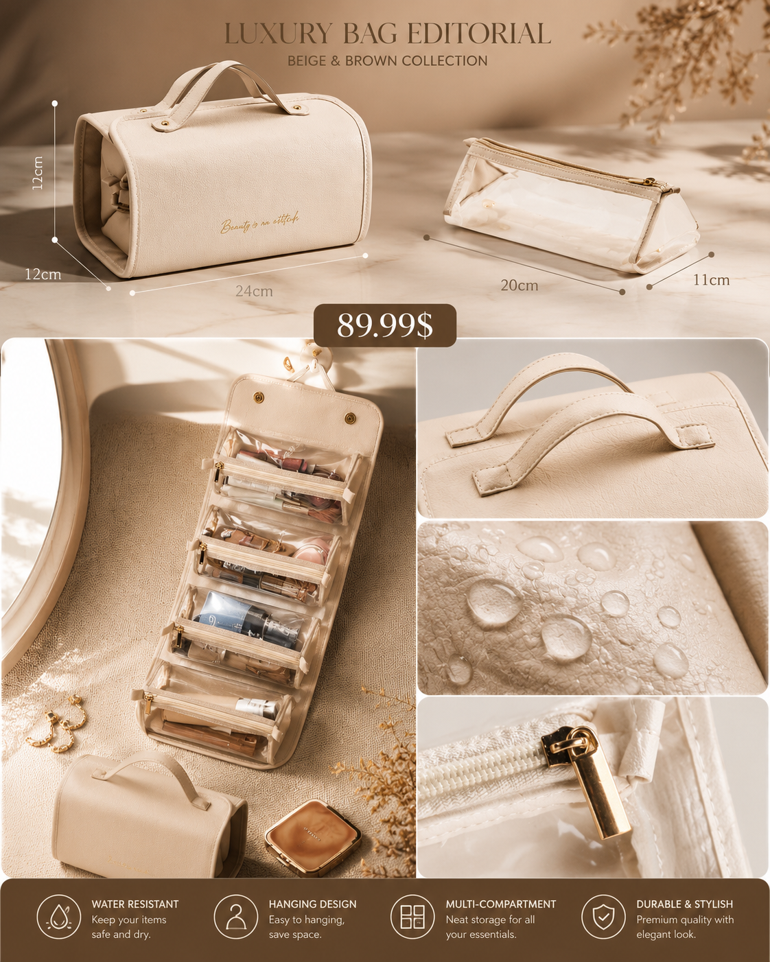 New Folding Cosmetic Bag Large Capacity Portable Handbag Waterproof Travel Storage Washing Bag For Women