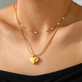 Double Layered Gold Tone 3D Puffy Heart Pendant Necklace – Stainless Steel