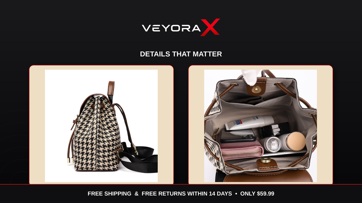 Houndstooth Backpack Women High Capacity Travel Bags Girls
