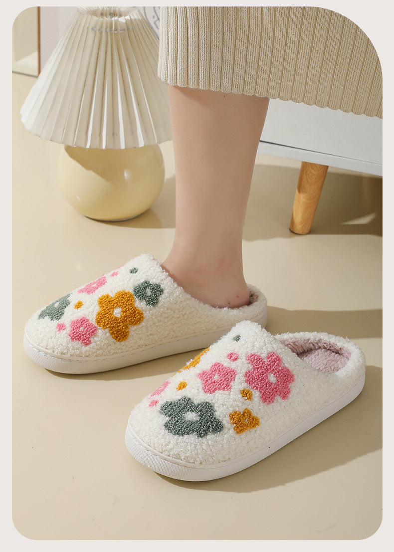 Warm Indoor Comfortable Colorful Flowers Cotton Slippers