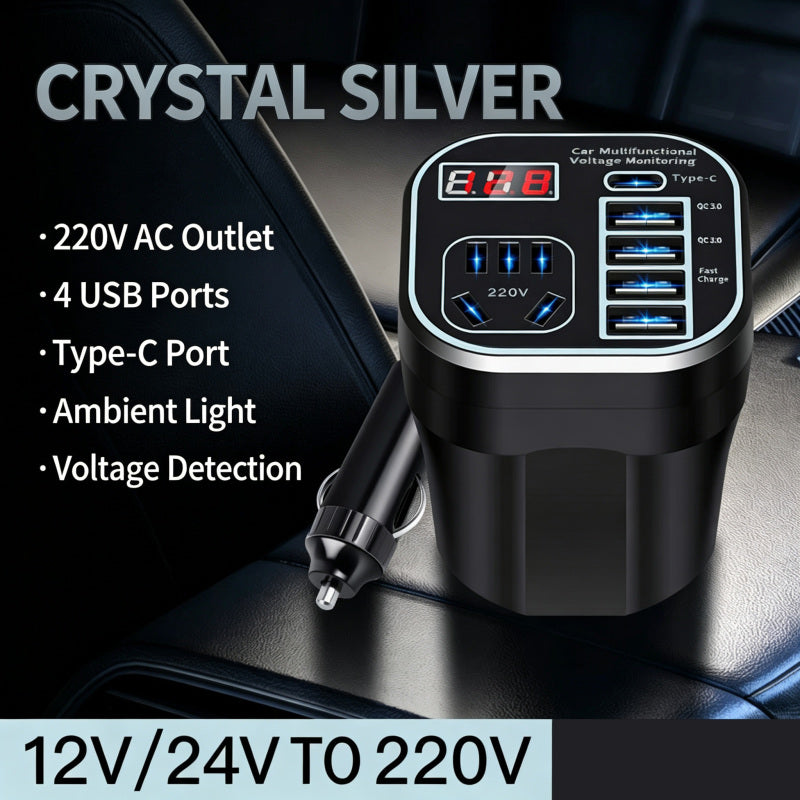 Car Power Inverter 12V 24V To 220V Multi Function Car Charger Converter With USB C QC3.0 Outlet Voltage Display For Truck Vehicle