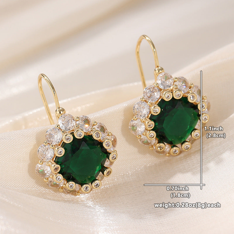 Elegant Green Oval Crystal Drop Earrings Gold Tone Brass Women Wedding Party Fashion Jewelry Sparkling