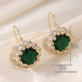 Elegant Green Oval Crystal Drop Earrings Gold Tone Brass Women Wedding Party Fashion Jewelry Sparkling
