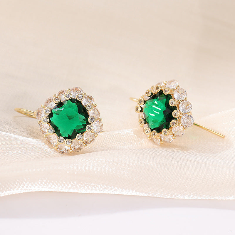 Elegant Green Oval Crystal Drop Earrings Gold Tone Brass Women Wedding Party Fashion Jewelry Sparkling