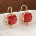 Elegant Red Crystal Drop Earrings Rose Gold Tone Brass Women Date Party Fashion Jewelry Romantic