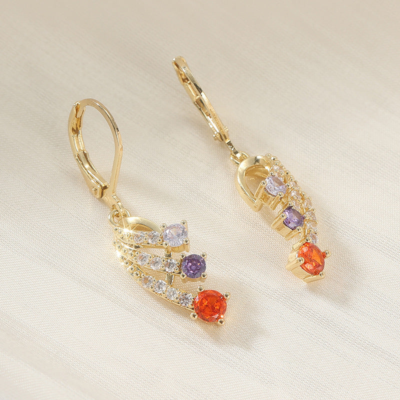 Colorful Crystal Leaf Drop Earrings Gold Tone Brass Women Elegant Party Fashion Jewelry Sparkling Versatile