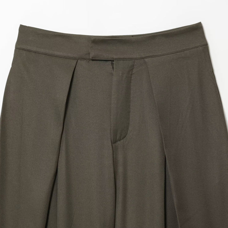 Womens Simple Loose Fitting Pleated Trousers