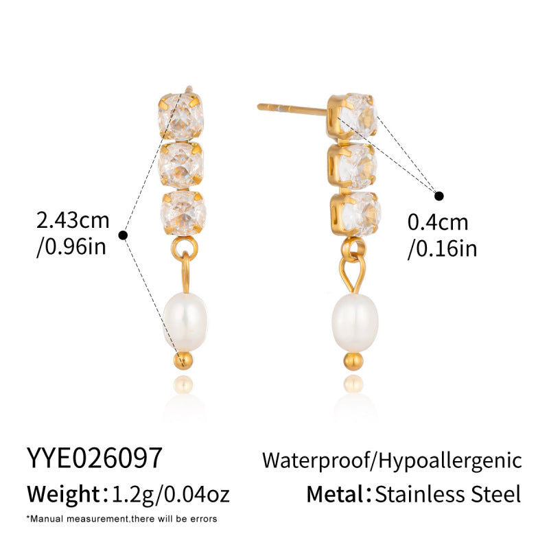 Zircon And Natural Pearl Pendant Earrings