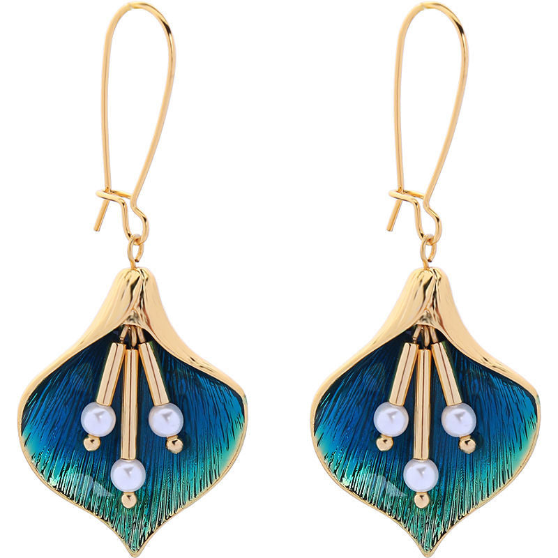 Vintage Flower Enamel Glaze Pearl Orchid Earrings
