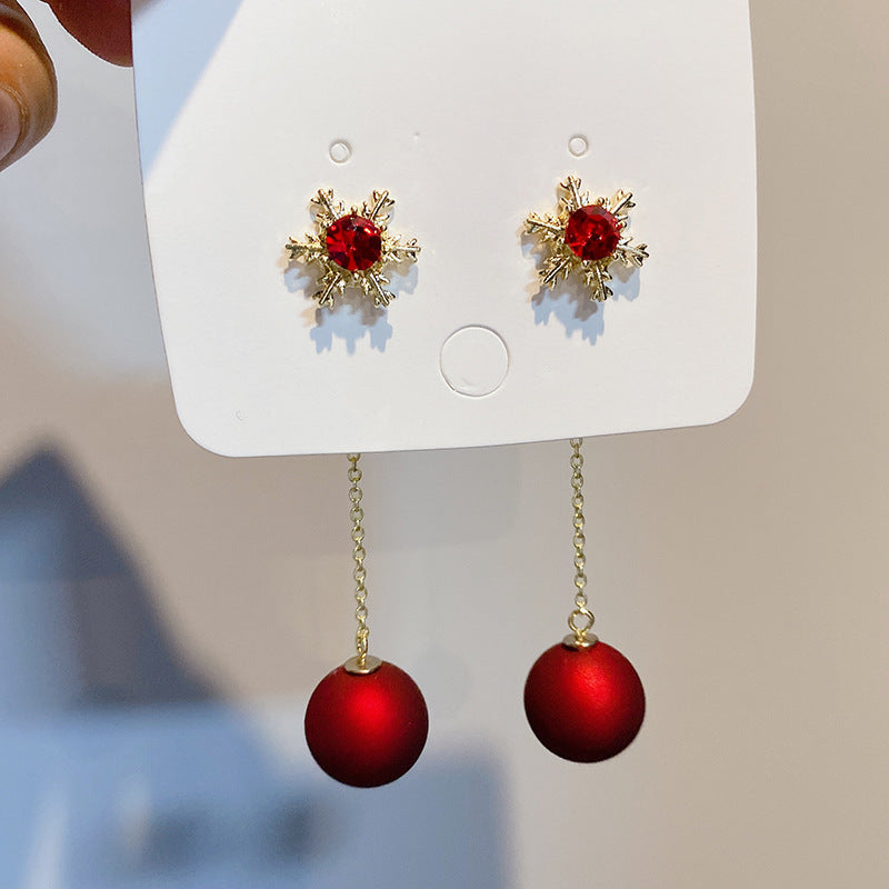 Fashion New Christmas Snowflake Long Fringe Red Earrings