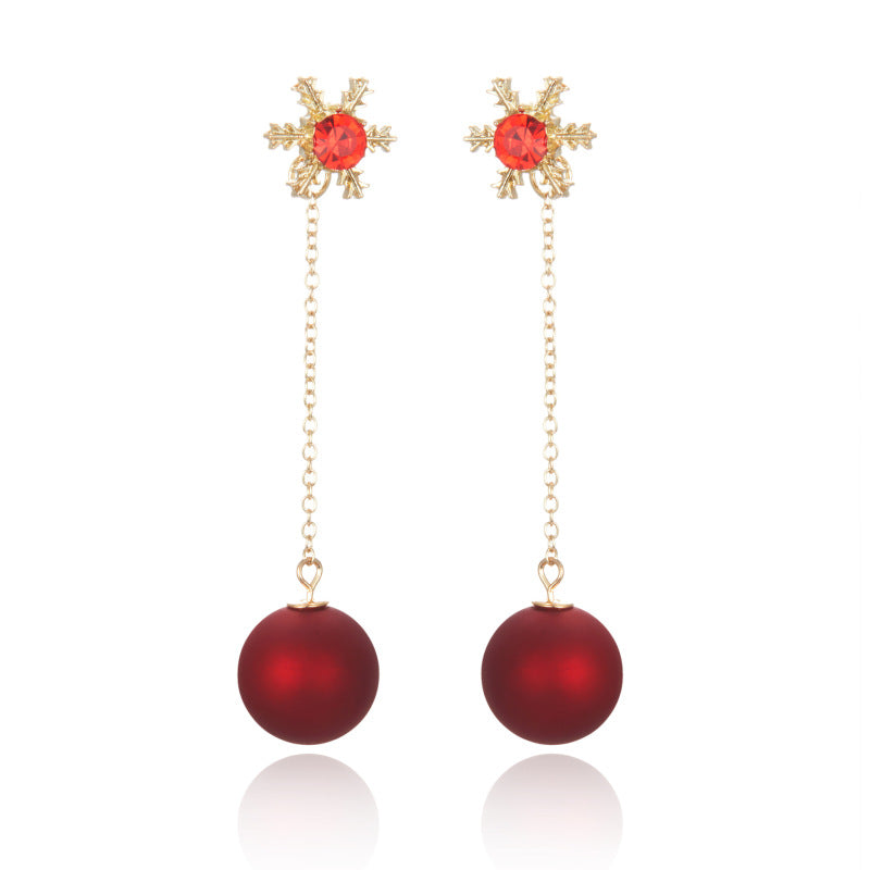 Fashion New Christmas Snowflake Long Fringe Red Earrings