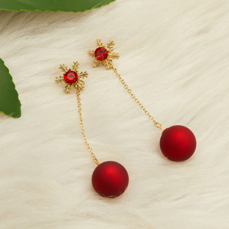 Fashion New Christmas Snowflake Long Fringe Red Earrings
