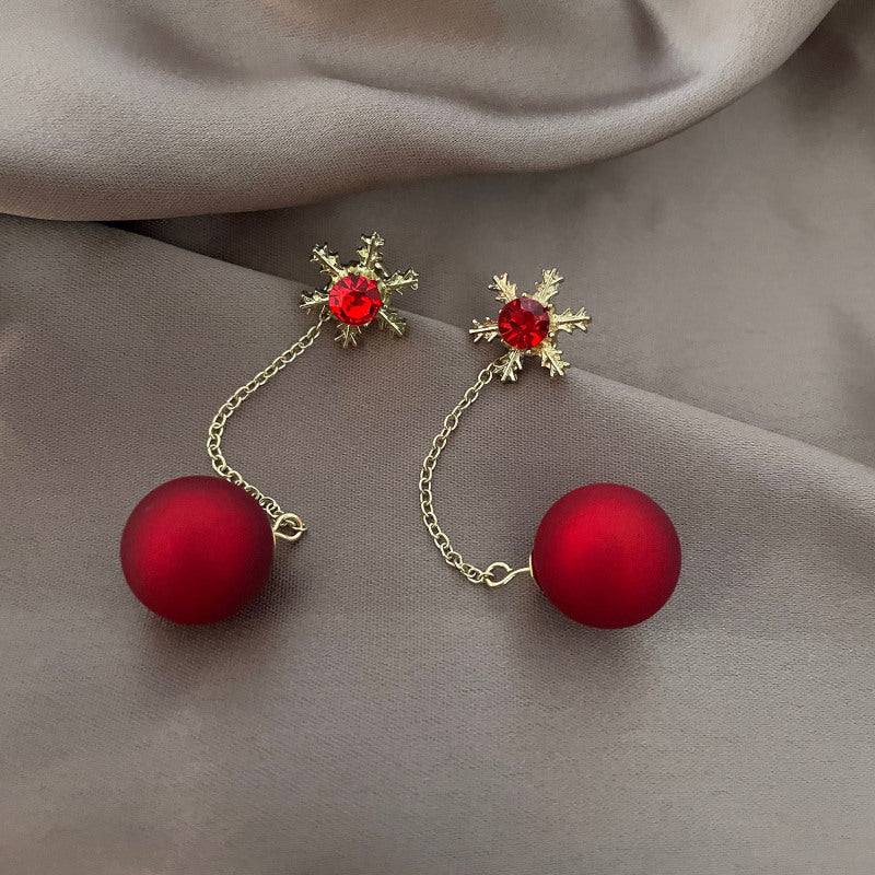 Fashion New Christmas Snowflake Long Fringe Red Earrings