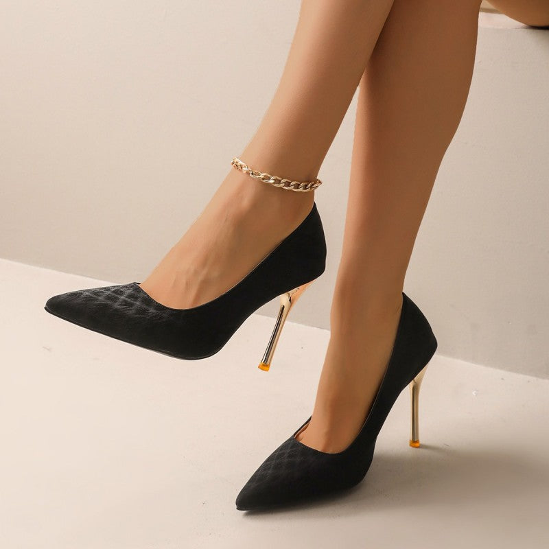 Pointed Toe Slip-on Pumps Office PU Rubber Sole