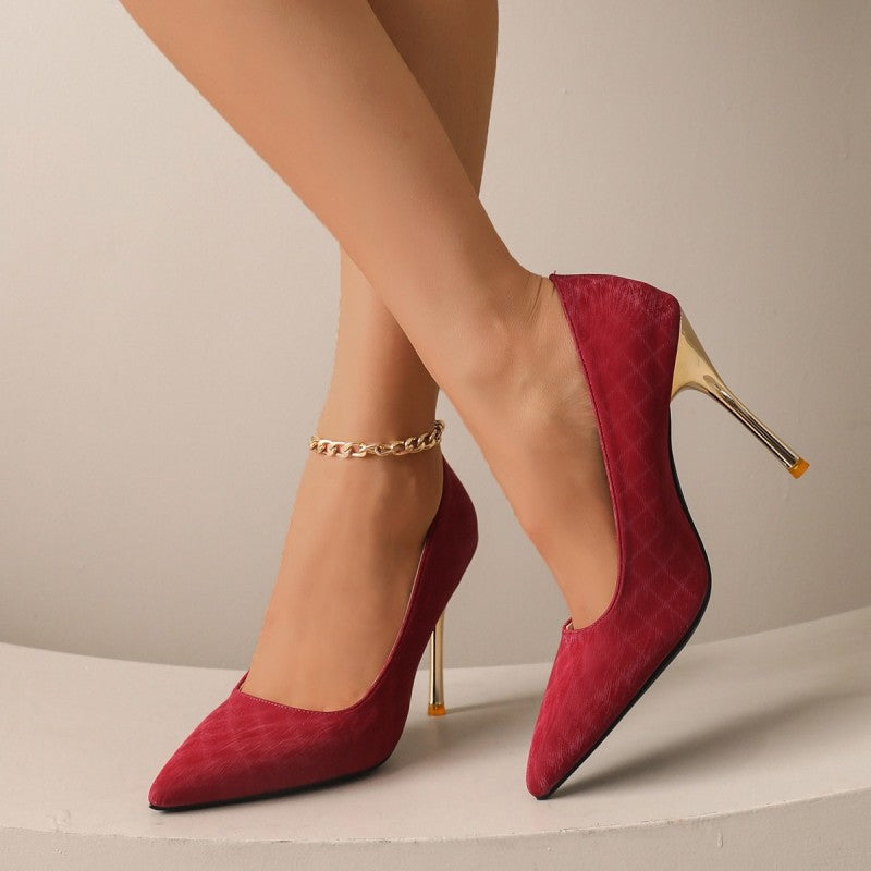 Pointed Toe Slip-on Pumps Office PU Rubber Sole