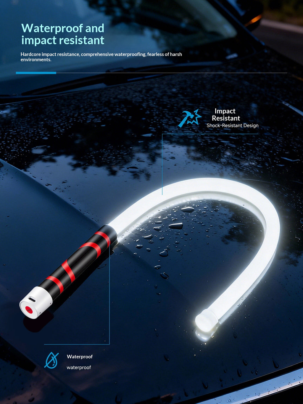 27Inch LED Flashlight Stick High Lumens 3 Brightness Modes Flexible Flashlight Stick Rechargeable Portable LED Work Lights