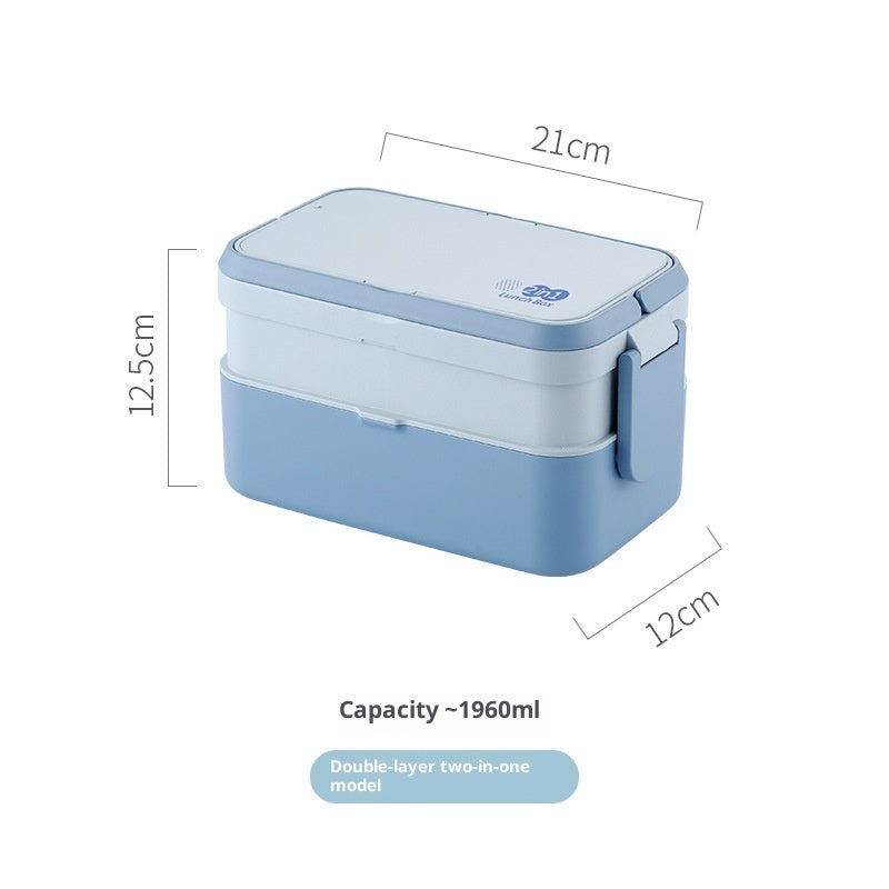 Bamboo Fiber Blue Double-layer 3-in-1 Lunch Box, Heatable Japanese Bento Box