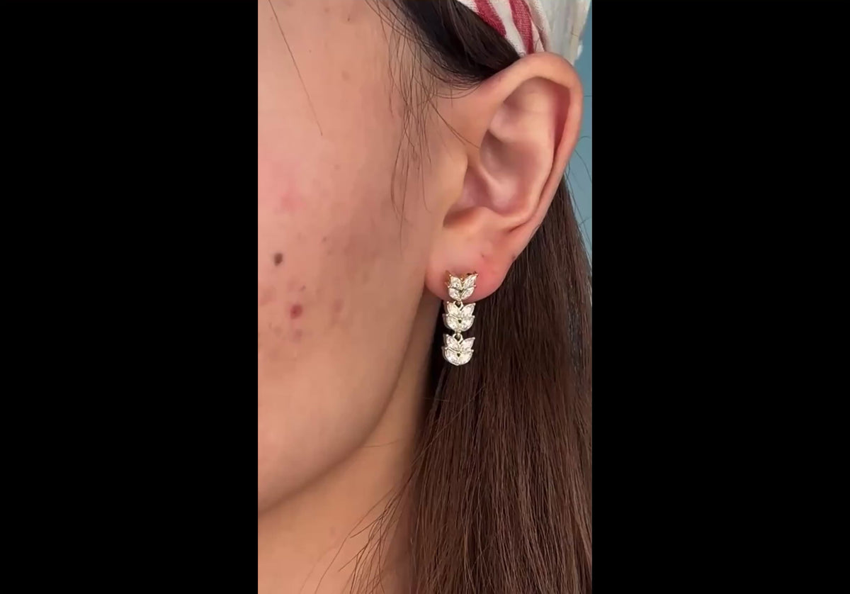 Long Wheat Shape Zircon Earrings PVD Gold Plated Titanium Steel Fashion Women Ear Jewelry For Banquet Daily Party Occasions